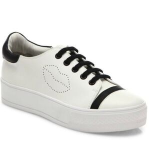 Alice Olivia Off-White Pax Leather‎ Platform Sneakers W/Lip Perforation Size 7